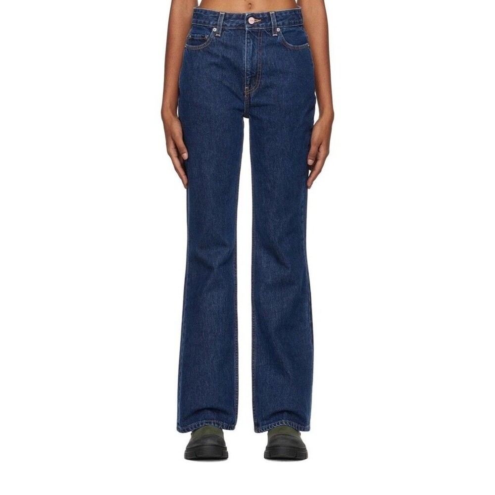 Ganni Betzy Jeans 31 High Rise Slim Flare Full Length 100% Cotton Rigid Denim